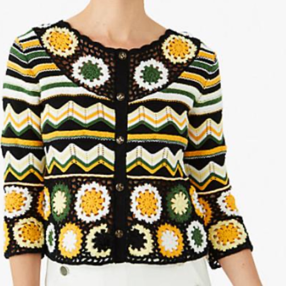 kate spade Black, Yellow, White & Green Crochet Cardigan